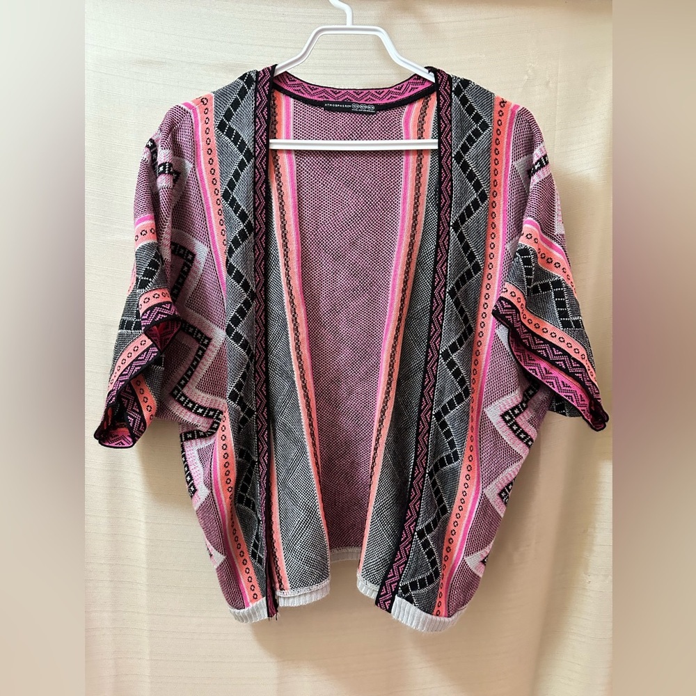 BOGO Atmosphere Pink Aztec Tribal Open Cardigan Boho Knit Sweater 10/M ⚫️